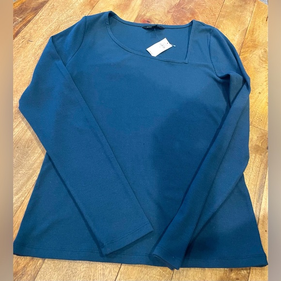 Brand NEW Banana Republic Teal Blue Asymmetrical neckline ribbed long sleeve - Picture 2 of 9